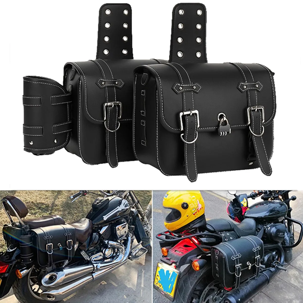 Universal Motorcycle Saddlebag Side Tool Luggage Storage Saddle Bags With Cup Holder and Lock for Harley Honda Suzuki Yamaha