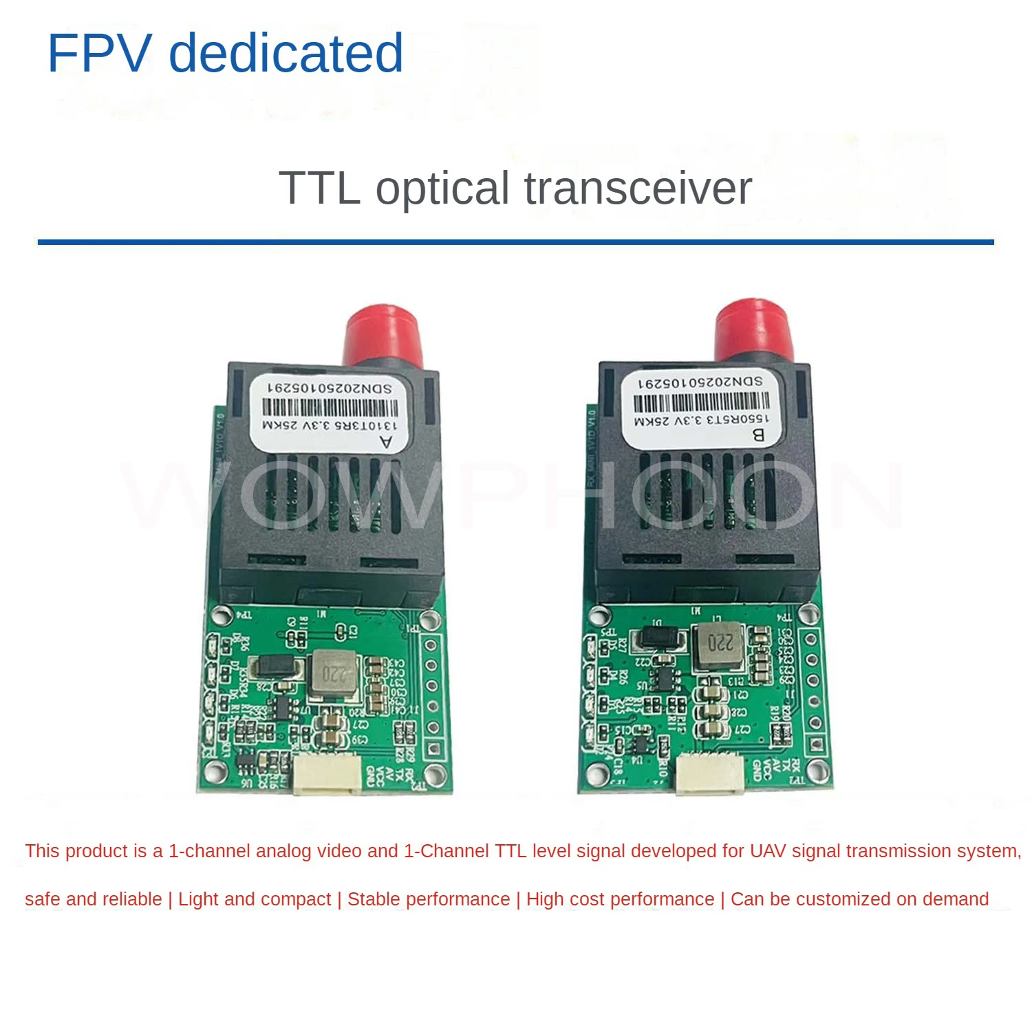 FC Interface TTL Fiber Module 20km 40km 60km Sky and Ground Ends FPV Fiber Optic Module with 1 Channel of Video