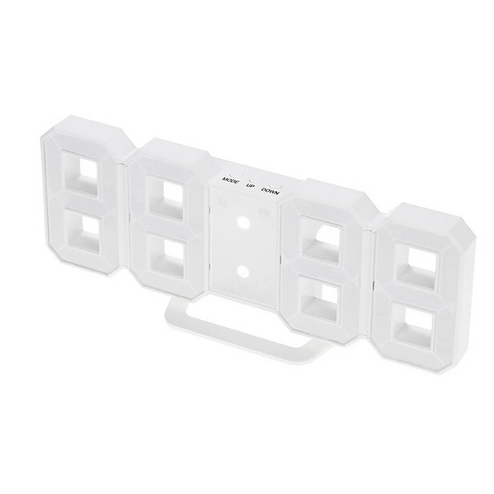 

3D Digital Led Wall Bright Adjustable Big Numbers Modern Home Timer White Super Bright Easy Read Digital Alarm Clock 3D Led Wall