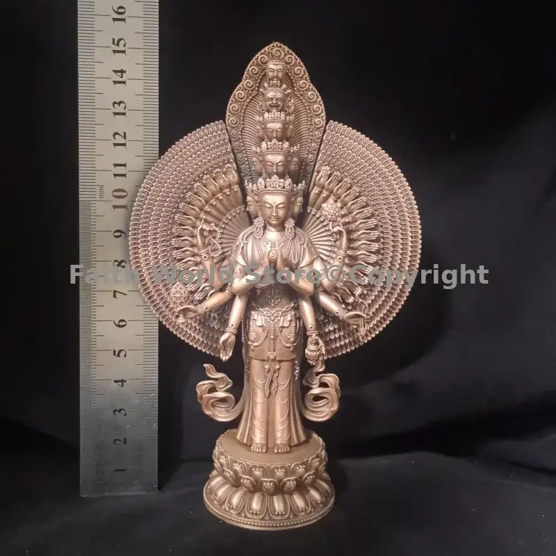 15cm Exquisite copper carving Buddhist Buddha statue Thousands Hands Guanyin for buddhist hall offering temple monk worship