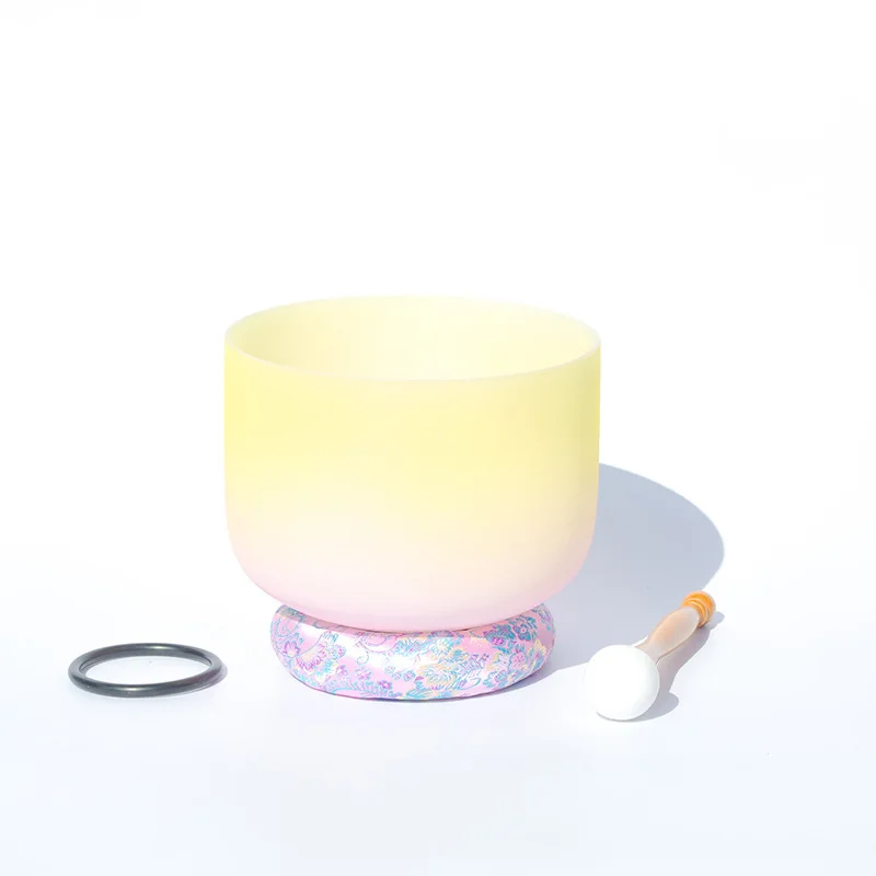 C-D-E-F-G-A-B Yoga Meditation Sound Healing Frosted Yellow Singing Bowl Quartz Crystal Singing Bowl Set Crafts