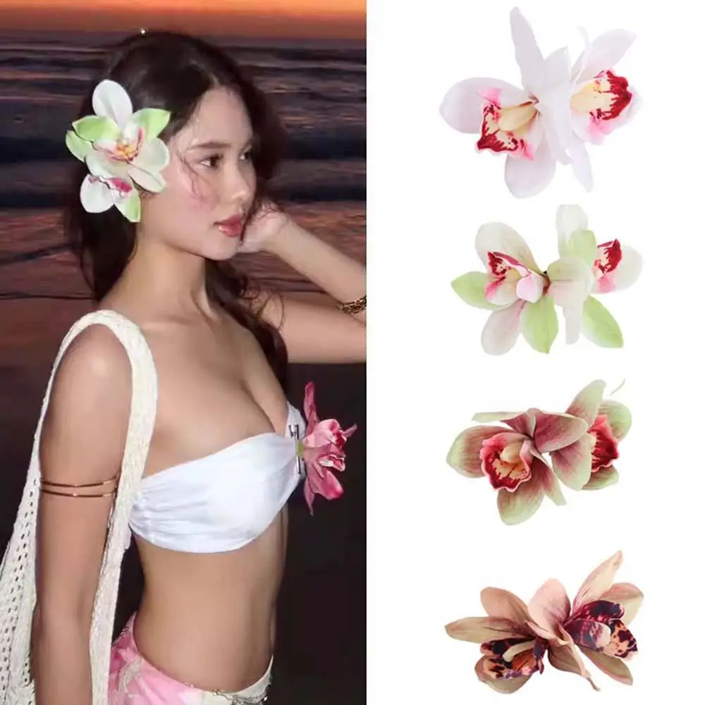

Orchid Flowers Hair Clips Hawaiian Style Women Retro Floral Duckbill Hairpins Wedding Party Hair Clip Bohemian Side Bangs Clip