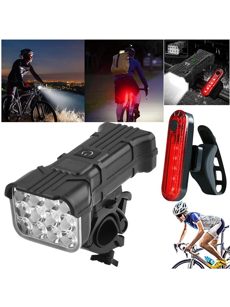 AliExpress alloet Bike Front and Rear Lights Bike Rear Light 360 Degree Rotating Bike Safety Light Set IP65 Waterproof 1200Mah Bicycle Accessories