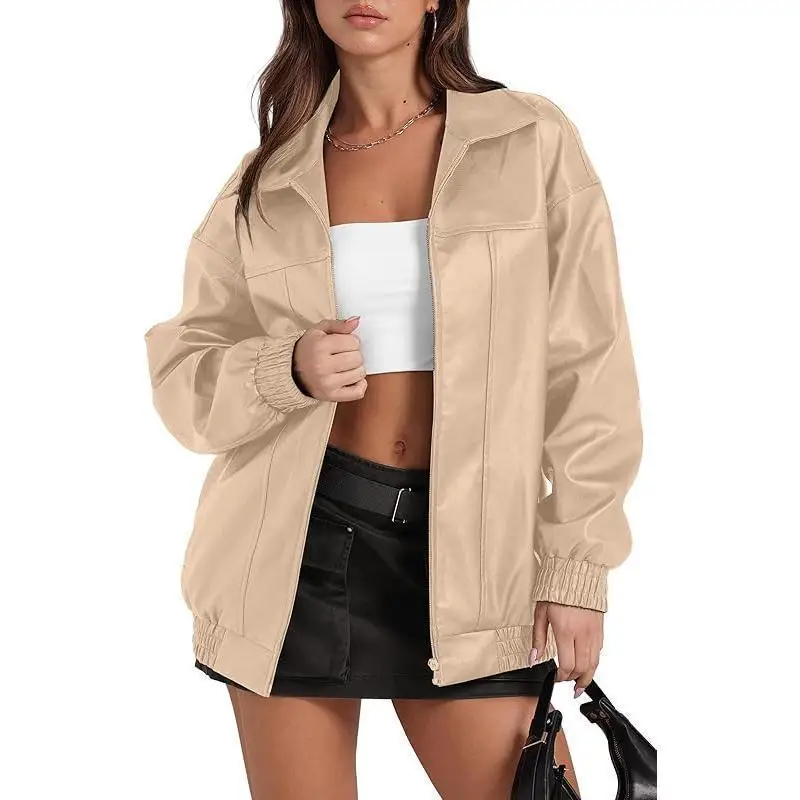 Women's Faux Leather Oversized Motorcycle Bomber Jacket Spring 2026 Fashion Ladies Premium Quality Leather Coat