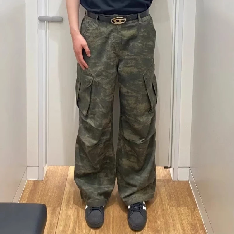 

Camouflage Hazy Tie-dye Multi-pocket Straight-leg Casual Pants Handsome Layered Pleated Paratrooper Work Pants Yzy Shorts Sport