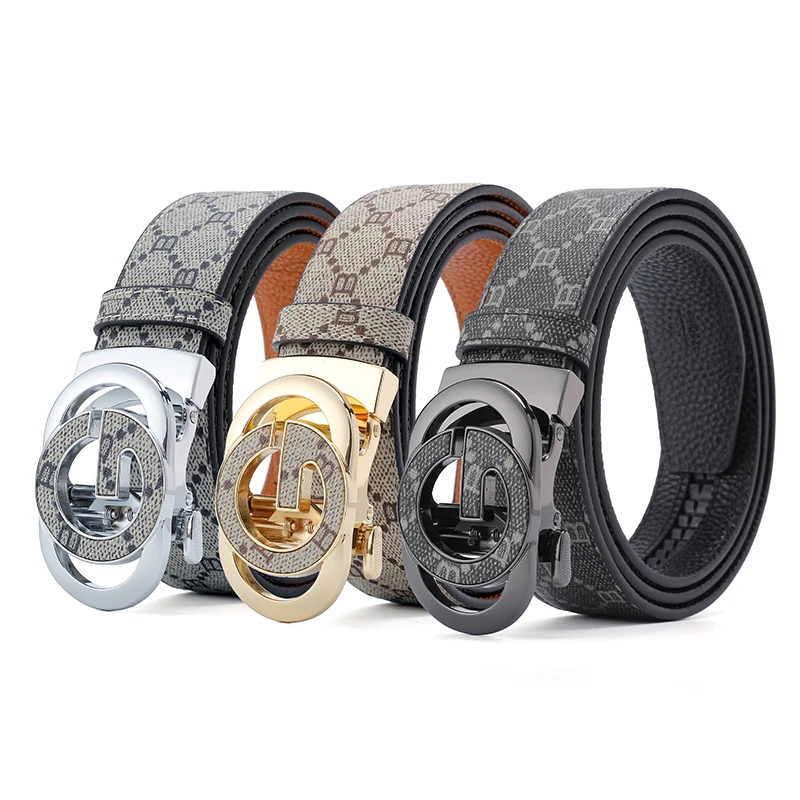 

Fashion Men's Auto Buckle Belt, Premium PU Leather with B Letter Print, Adjustable Waist Belt for Business & Casual Jeans