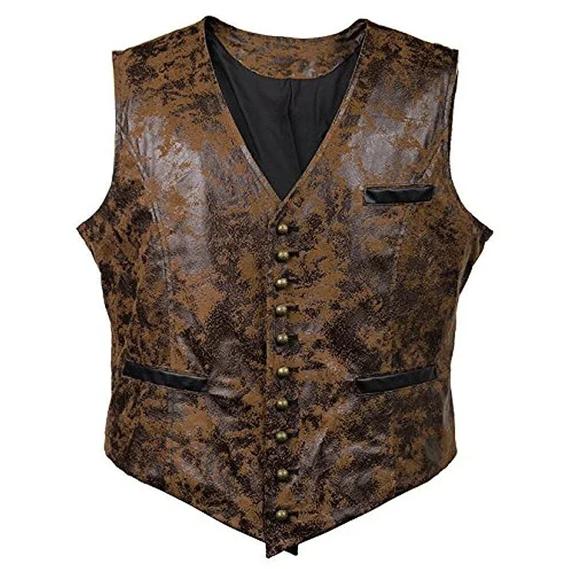 Vintage Men\' Medieval Button Vest Faux Leather Single Chest Sleeveless Knight Costume Role Play Waistcoat