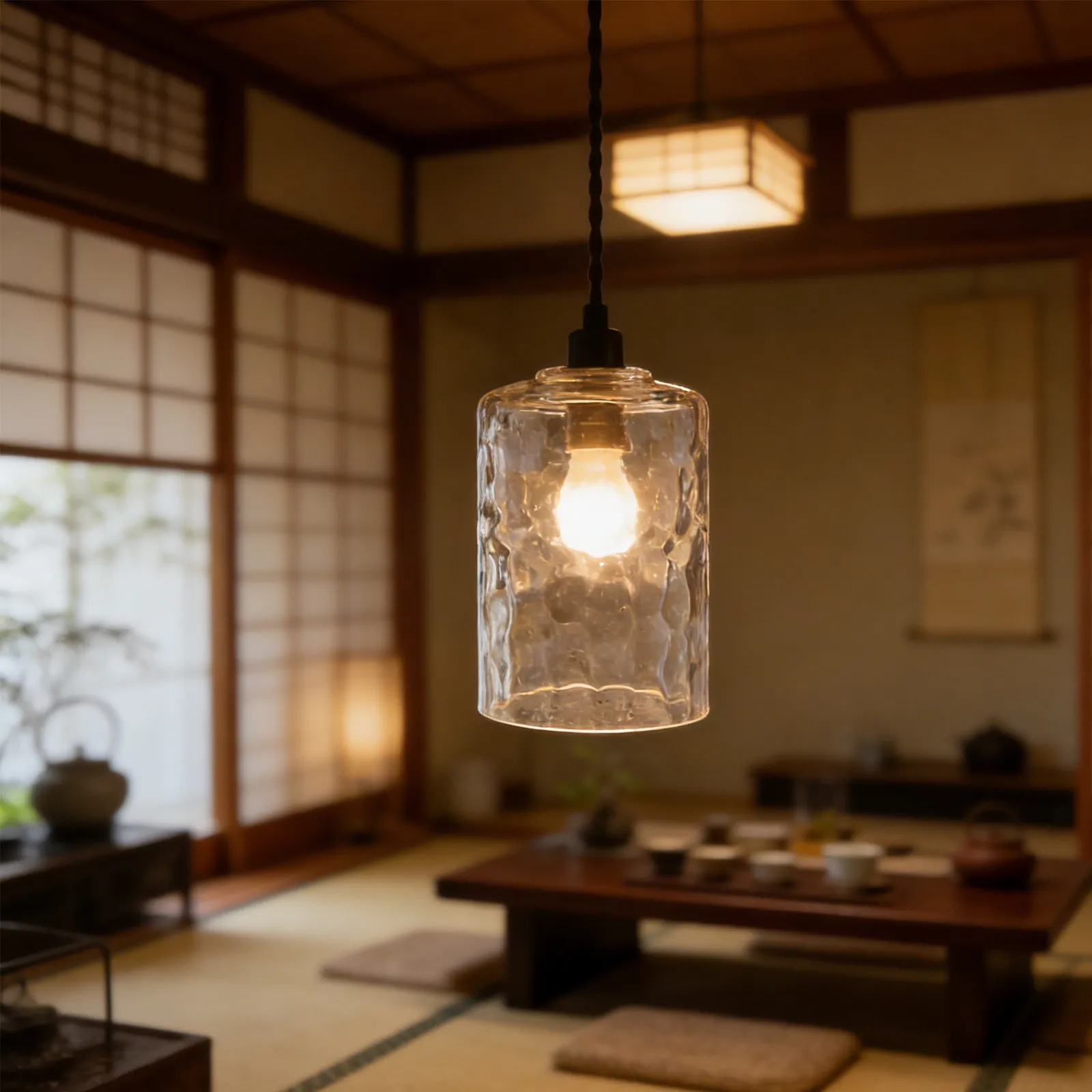 Clear Hammered Water Ripple Glass Lamp Shade Cylinder Vintage Replacement for Pendant Ceiling Wall Sconce Light Cover