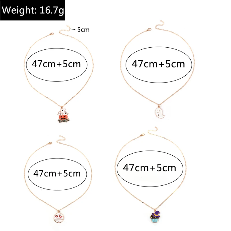 Aihua 4-teiliges Set mit niedlichen Halloween-Halsketten aus Emaille: Kürbis, Fledermaus, Mumie, Hexe, Skelett, Augapfel-Halskette für Damen, Halloween-Party-Schmuck – Detail 7
