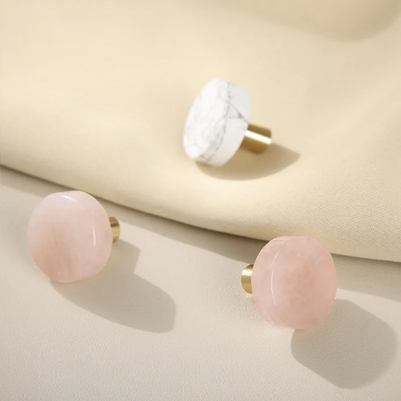 Natural Stone Cabinet Knobs Solid Brass Furniture Handle Kitchen Wardrobes Cupboard Drawer Pulls