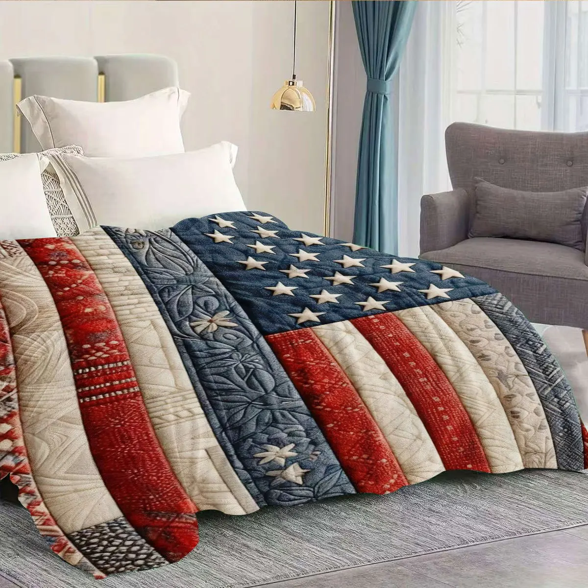 Vintage American Stars Stripes Throw Blanket, Ultra Soft Decorative Blanket for Sofa Bed, Independence Day Home Decor