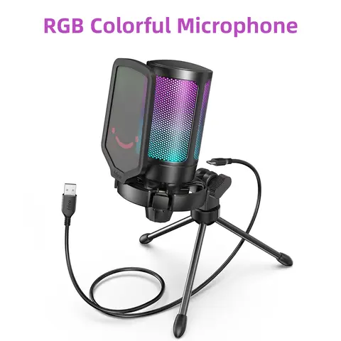 FIFINE USB Condenser Gaming Microphone, for PC PS4 PS5 MAC with Pop Filter Shock Mount&Gain Control for Podcasts ,Ampligame A6V