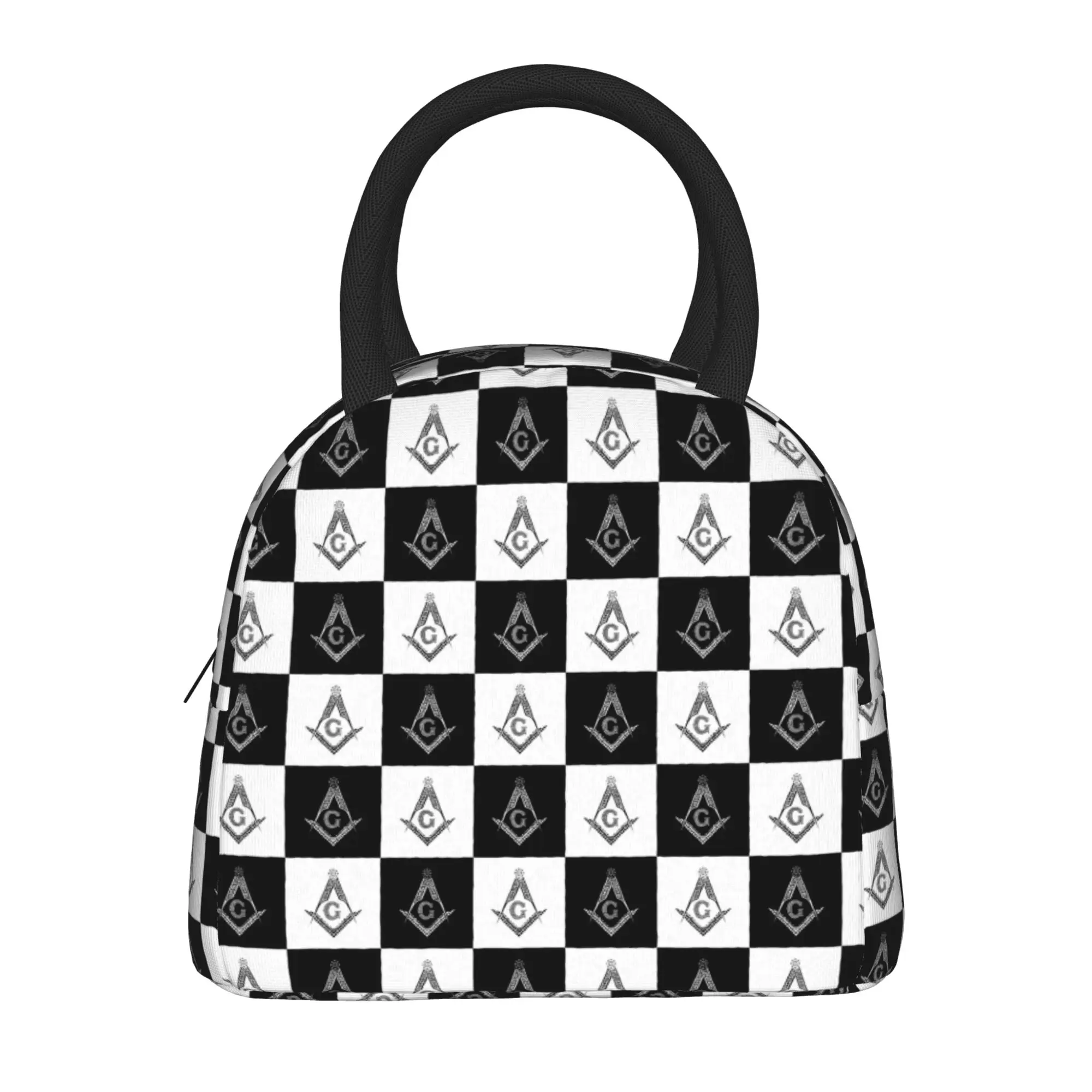 Freemason Checkered Insulated Lunch Bags Large Sacred Geometry Lunch Container Cooler Bag Lunch Box Tote Work  Outdoor Girl Boy