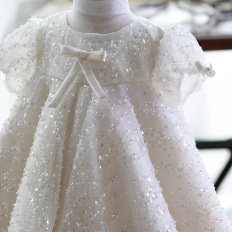 Baby Girl Princess paillettes Tulle Dress Infant Toddler Boutique Bow Vestido Puff Sleeve Party Pageant compleanno vestiti per bambini 1-7Y