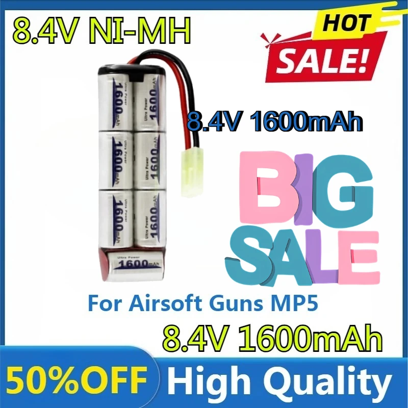 

For Airsoft Guns MP5, Scar, M249, M240B, M60 7S 2/3A 8.4V 1600mAh NiMH Flat Battery Pack with Mini Tamiya Connector