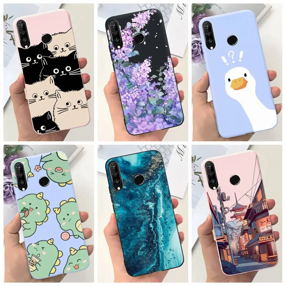 For Huawei P30 Lite Case MAR-LX1A MAR-LX1M Cover Fashion Flower Shockproof Silicone Cases For Huawei Nova 4e Coque P30Lite Funda