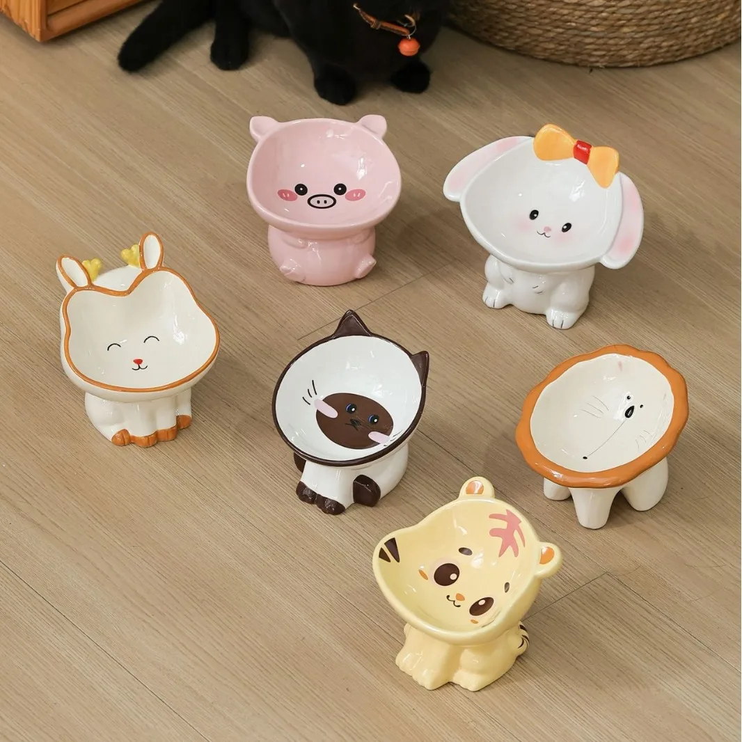 

Tilted Ceramic Cat Bowl Elevated Pet Feeding Dish Anti Spill Food Water Bowl for Cats Dogs Protect Neck Joint Cute Pet Supplies