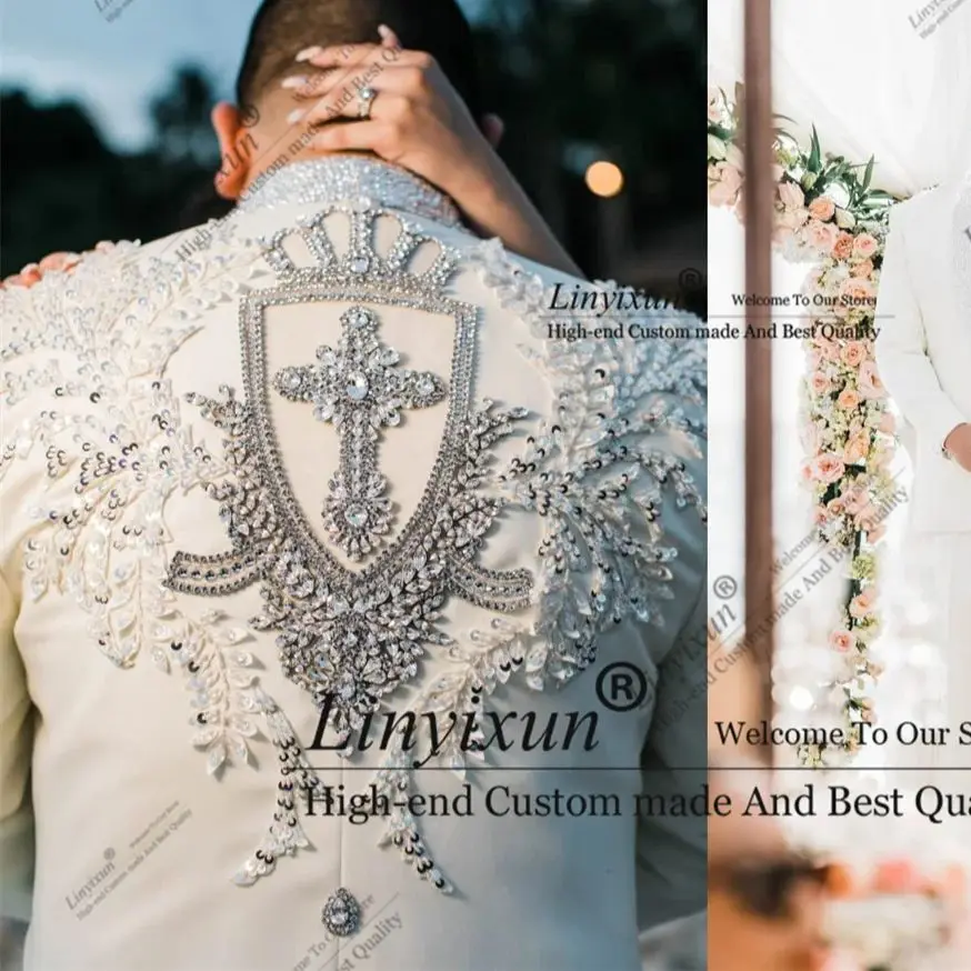 

Элегантный мужской костюм с бисером и бриллиантами, комплект из 2 предметов, мужской пиджак для выпускного вечера, приталенный деловой костюм, Ropa hombre, индивидуальный свадебный смокинг для жениха