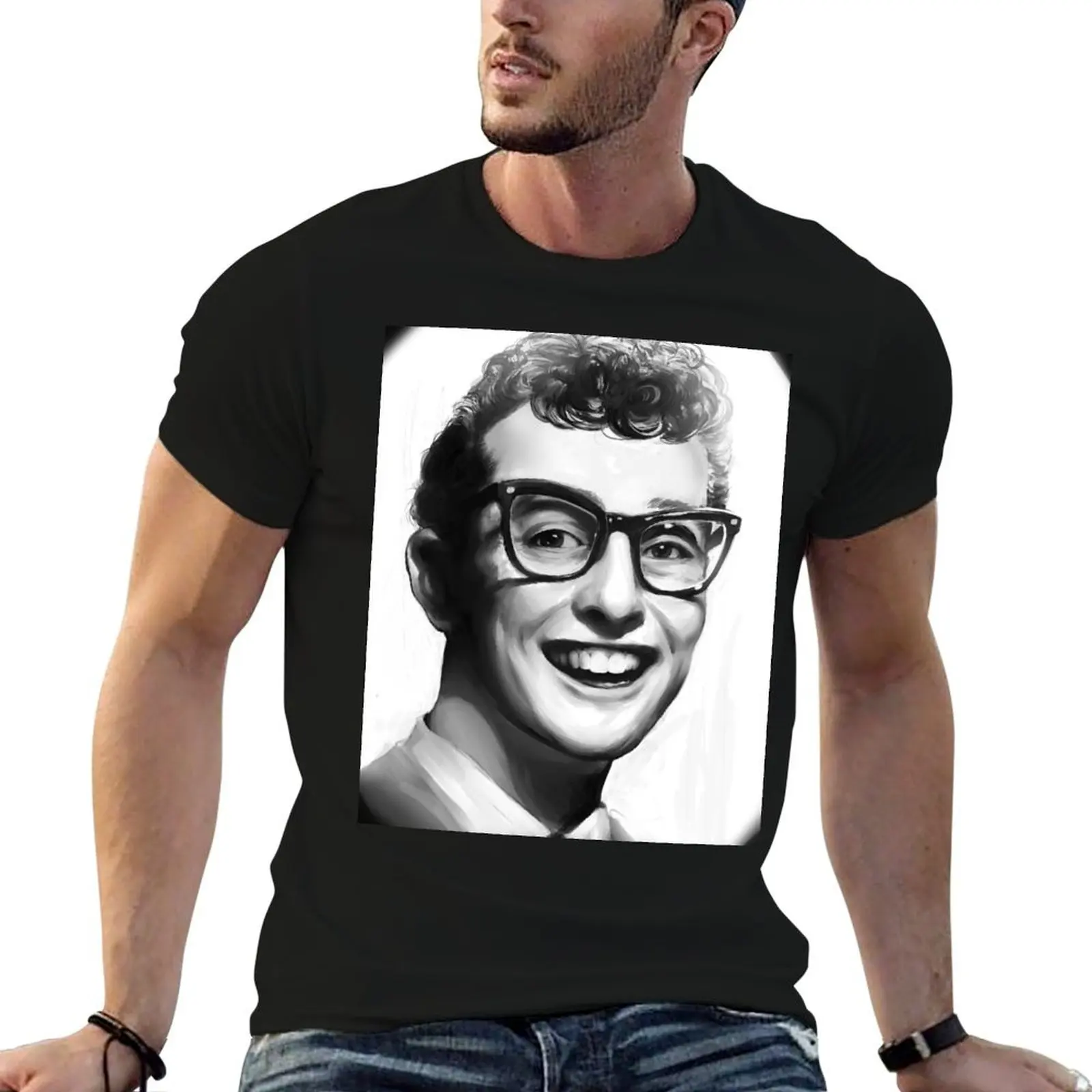 Buddy Holly Portrait T-Shirt Basic Lightweight Short Sleeve Tee