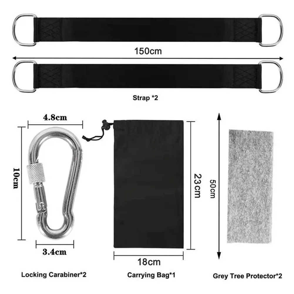 Swing Hanging Kit 2pcs with 150 x 5 cm Polyester Straps and Metal Hardware for Strong Tree Attachment and Outdoor Activities