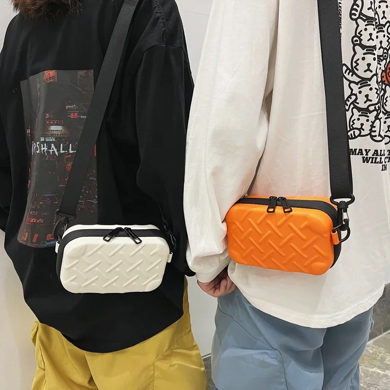 Diagonal Pu Leather Shoulder Bag For Men And Women Orange Black Box Handbag Casual Mini Crossbody Bag Versatile Trend Couple Bag