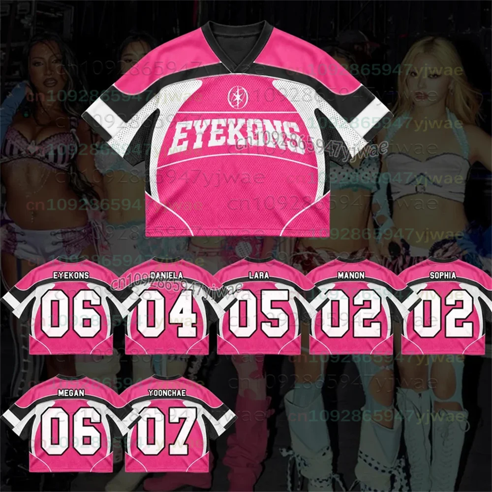 2026 Hot Pink Katseye The Grit Sporty Tribal Wave Eyekons Mixed Mesh Jersey Fan Edition Men/Women's Streetwear T-shirt Y2K Tops