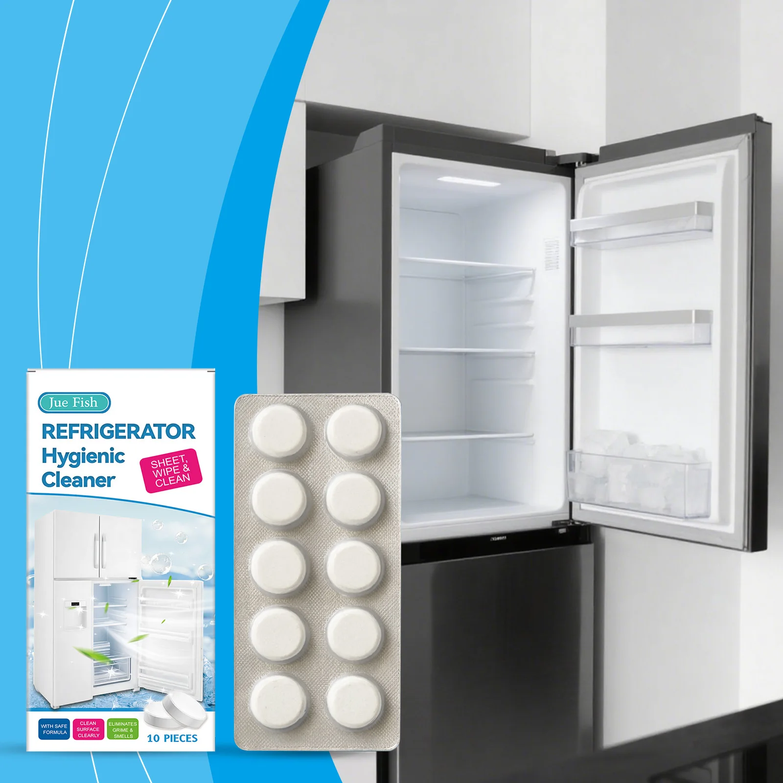 

JUE FISH Refrigerator Hygienic Cleaner -Refrigerator Detergent&Degreaser,Stain/Odor Remover, Antibacterial, for All Fridge 3pcs