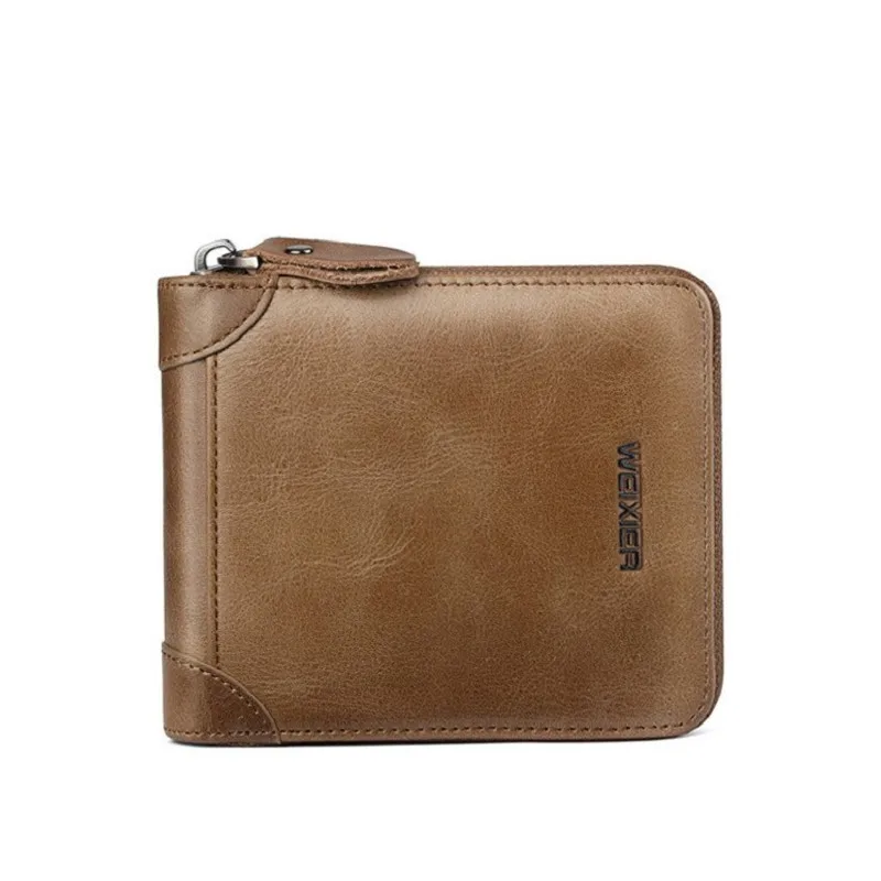 Men's Retro Wallet Handbag Youth PU Leather Thin Zipper Billfold Small Business Purse Soft Short Money Bag for Casual Leisure