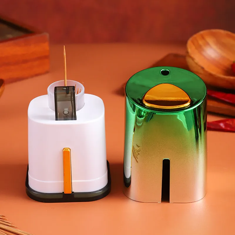 Electroplating Press Plastic Toothpick Holder Home Dining Room Tooth Pick Dispenser Automatic Pop-up