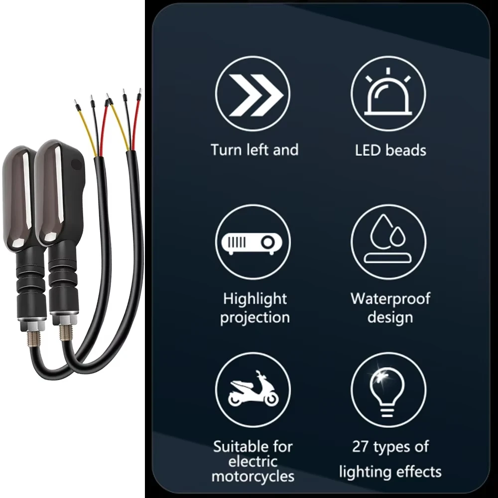 دراجة نارية LED بدوره مصباح إشارة مصباح إسقاط متتابعة تتدفق أضواء مؤشر فلاش تشغيل ضوء الجبهة الخلفية مصباح إشارة