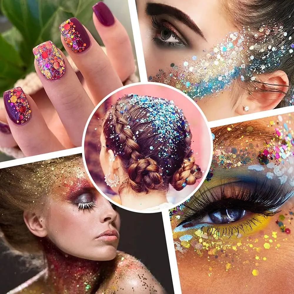 32 Colors of Nail Glitter Face Glitter Sparkly Fine Glitter for Crafting,Colors of  Powder for Arts Crafts, Rainbow Body Glitter