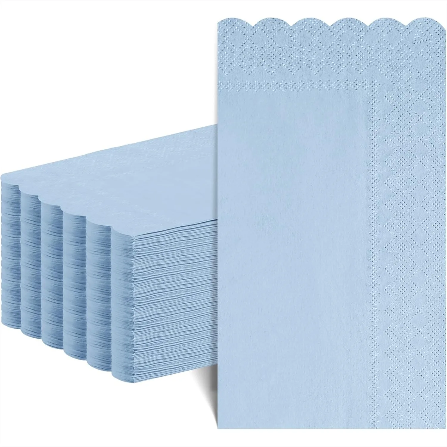 

60 Pcs Blue Paper Napkins, 2 Ply Disposable Guest Hand Towels Scalloped for Baby Shower Wedding Birthday Party