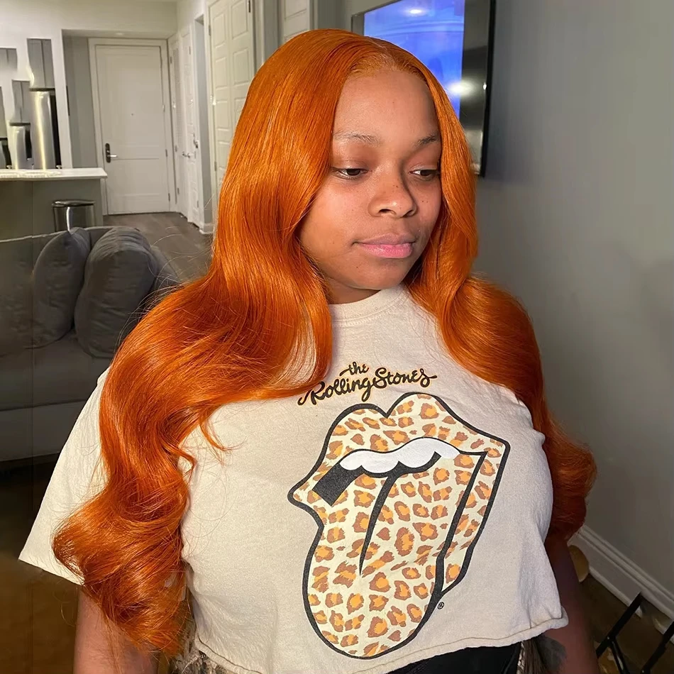 13x4 Body Wave Orange Ginger Hd Lace Front Colored Wig 100% Human Hair Brazilian 13x6 Lace Frontal Wigs For Black Women 34 Inch