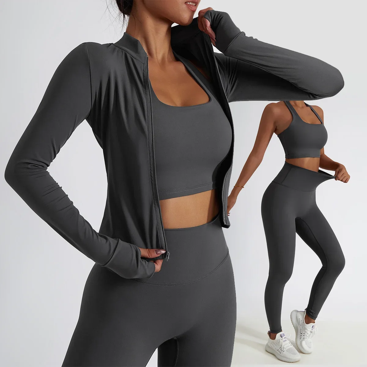 Yoga Set Women Suit Long Sleeve Jackets Push Up Workout Sportswear Female Sports Gym Legging Fitness Bra Crop Top Athletic Wear