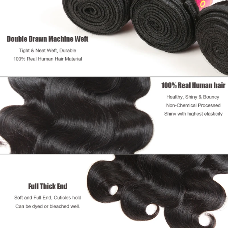 Onda do corpo Pacote de cabelo humano para as Mulheres Addbeauty Cabelo Humano Virgem Brasileiro Weave Remy Extensão do cabelo Cor Natural Duplo Desenhado