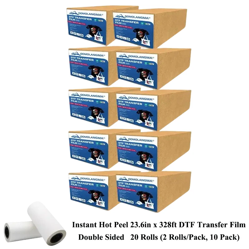 US Stock 20 Rolls (2 Rolls/Pack, 10 Pack) ProS Instant Hot Peel 23.6in x 328ft/60cm x 100m DTF Transfer Film Double Sided Bulk