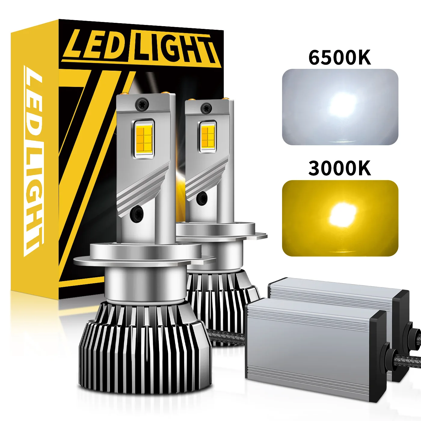 

2PCS H7 LED 120W 50000LM Canbus Car Bulb 6500K and 3000K LED H7 Bulb Double Color for Car Fog light 12V whit fan