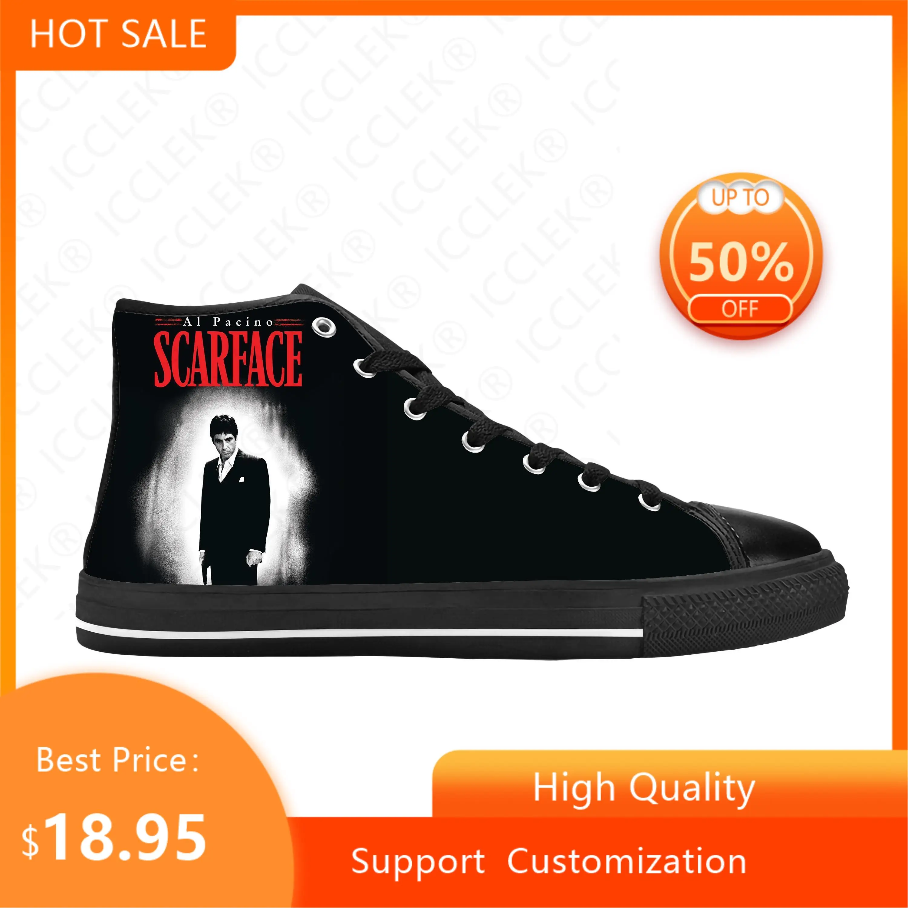 Hot Movie Scarface Tony Montana Al Pacino Fashion Casual Cloth Shoes High Top Comfortable Breathable 3D Print Men Women Sneakers