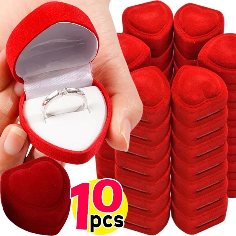 Flocking Red Heart Shape Ring Boxes Jewelry Earrings Display Cases Holder Gift Box Wedding Ring Box Counter Packaging Rings