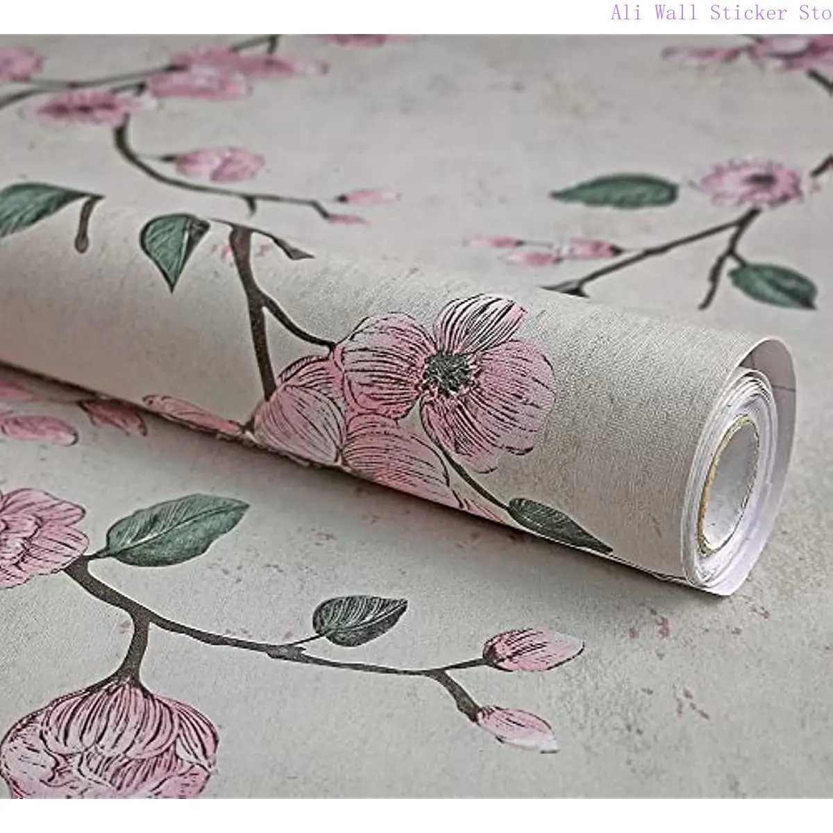 

Floral Peel and Stick Wallpaper Pink Plum Flower Removable Self Adhesive Contact Paper Drawer Shelf Liner Vinyl Film for Decor