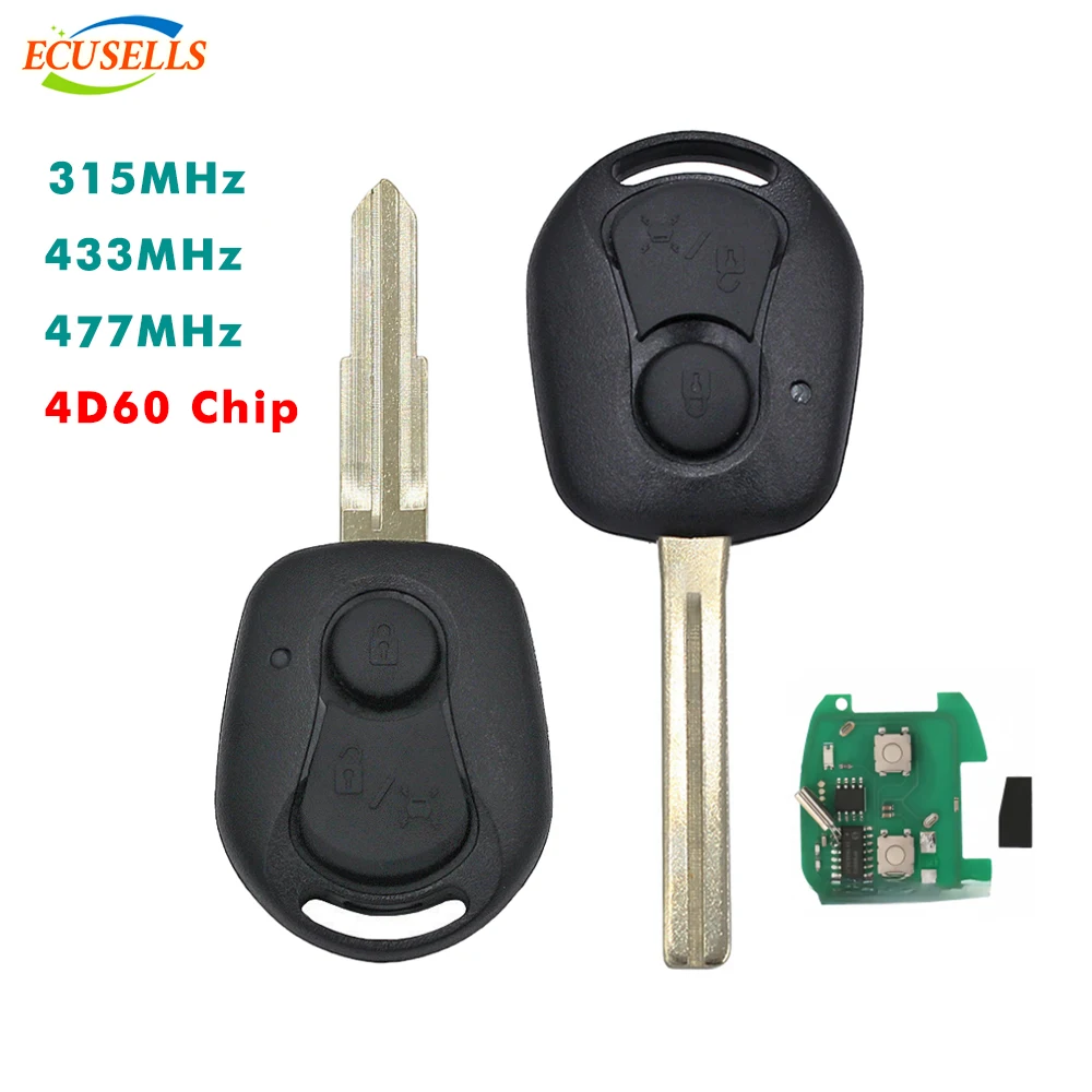 Ecusells 2 Buttons Auto Smart Remote Car Key 315MHz 477MHz 433.92MHz 4D60 Chip for Ssangyong Actyon Kyron Rexton