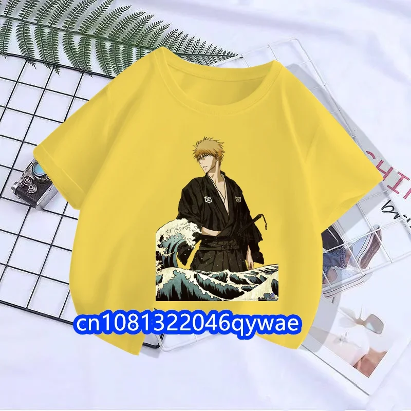 2024 T-Shirt Hip Hop Casual Loose Kids Anime BLEACH TShirt O-Neck Tee Fashion Harajuku Cotton Tops