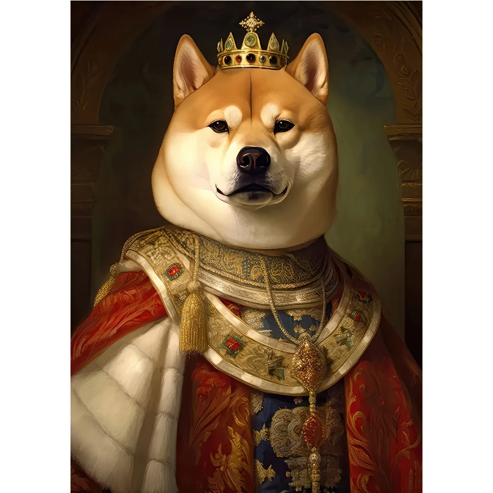 West Highland White Terrier Dog Canvas Wall Art - Royal King Vintage Renaissance Style Animal Portrait Poster for Living Room Ho