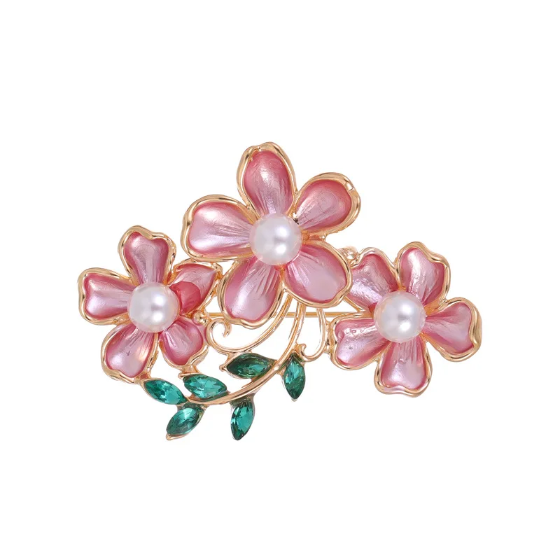 Broche de perlas de tres flores de moda coreana, pin de planta de flores de lujo elegante, accesorios de ropa para mujer, ramillete, regalo de joyería