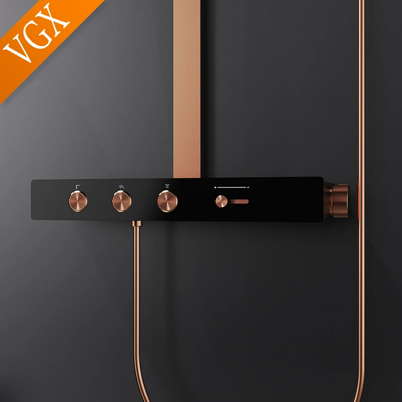 VGX Set sistema doccia termostatico Set doccia da bagno a scomparsa di lusso Set soffione doccia a pioggia in ottone Set rubinetto doccia dorato
