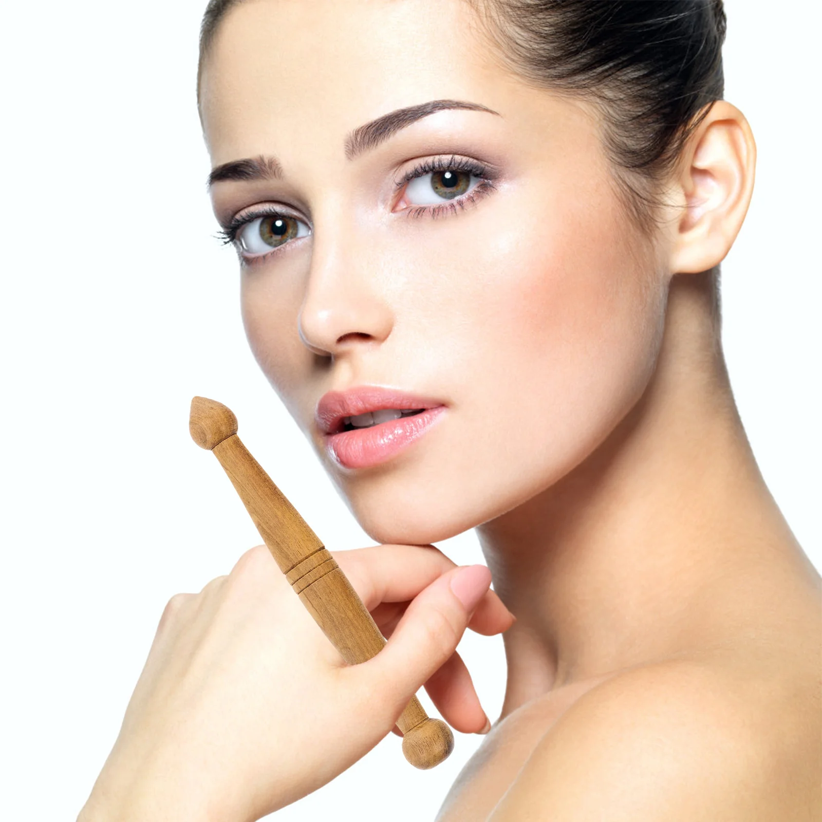 

4Pcs Massage Acupressure Rod Natural Wood Handheld Massager for Face Back Legs Compact Portable Design Light Brown