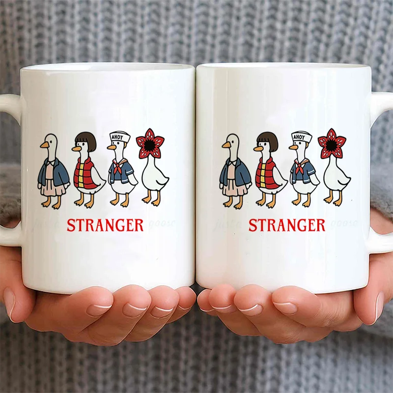Stranger Duck Cartoon Ceramic Coffee Mug 11oz 350ml Personalized Custom Colorful Print Cute Aesthetic Microwave Safe Office Birt