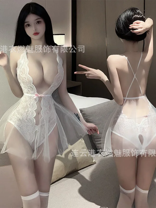 Thin Mini Mesh Dress Transparent V Neck Tops New Sexy Hollow Christmas Dress Elegant Hot Lace Sheer Fashion Sexy Korea Top 47I3