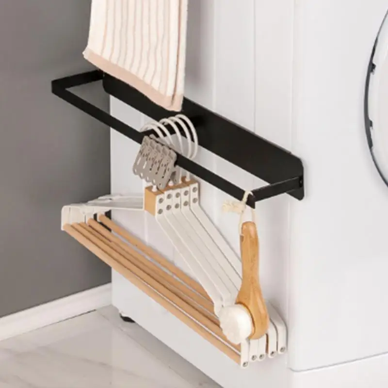 Clothes Hanger Holder Punch-Free Wall-Mounted Hanger Organizers and Storage Magnetic Absorption Wardrobe Balcony Clothes Hanger