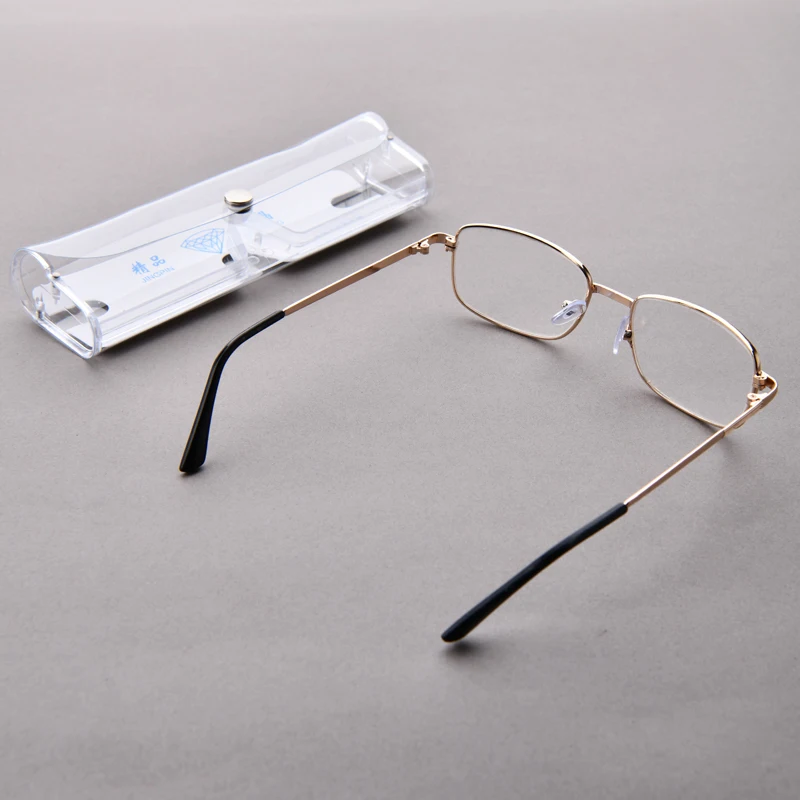 Anti-Scratch Lesebrille Retro Quadrat Presbyopie Brillen Mit Glas Linsen Metall Hyperopie Brillen männer gläser + 3,5 + 4 – Detail 4